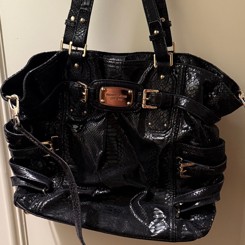 Michael Kors Black Crocodile-Embossed Leather Bag